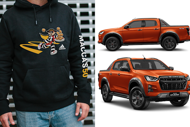 McDonald's x Adidas hoodie, Isuzo D-Max X-Terrain vehicle