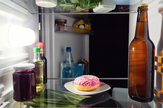 Unhealthy doughnut snack in the fridge