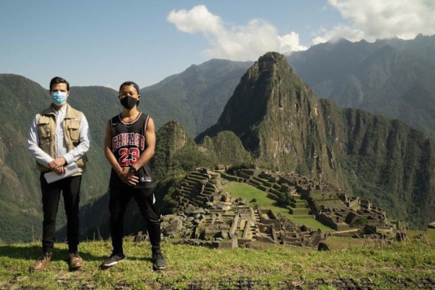 Japanese tourists Jesse Katayama pictured at Machu Picchu