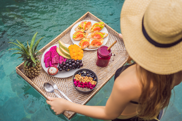 Floating breakfast in luxury hotel pool