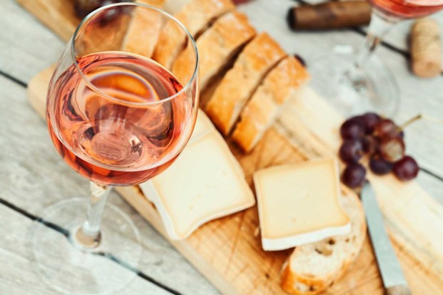 Rose wine and cheese board