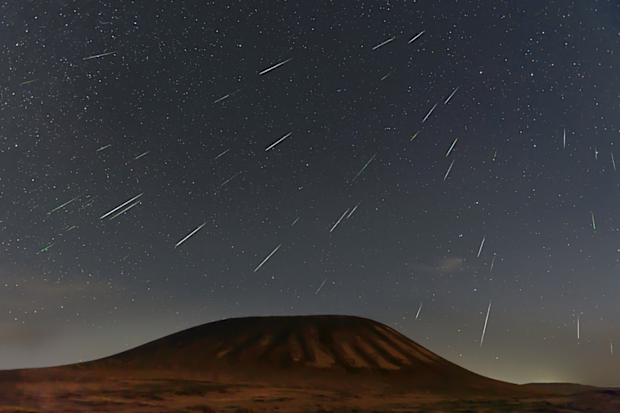 Geminids meteor shower 2018 over Ulanhada Volcano, Inner Mongolia, China.