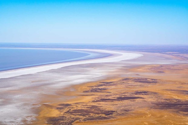 Lake Eyre's salty shoreline looks like the rings of Saturn.