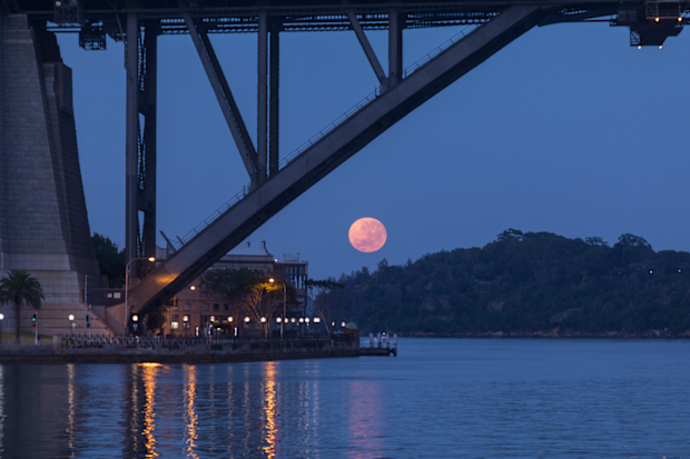 Super moon viewed beneath Sydney Harbour Bridge
