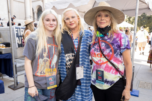 October 2, 2021: Harlow Jane, Patricia Arquette and Rosanna Arquette attend the Women's March 4 Reproductive Rights at Pershing Square on October 02, 2021 in Los Angeles, California. 