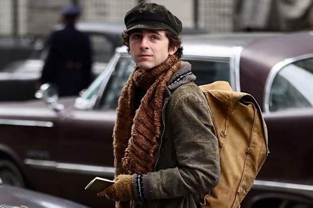 Timothée Chalamet is pictured in "A Complete Unknown."