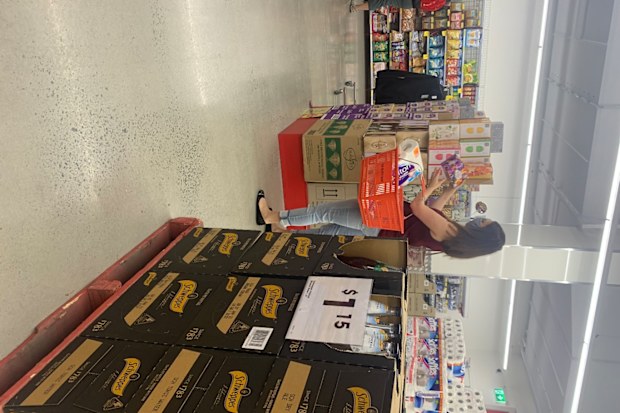 Jo Abi grocery shopping at The Reject Shop