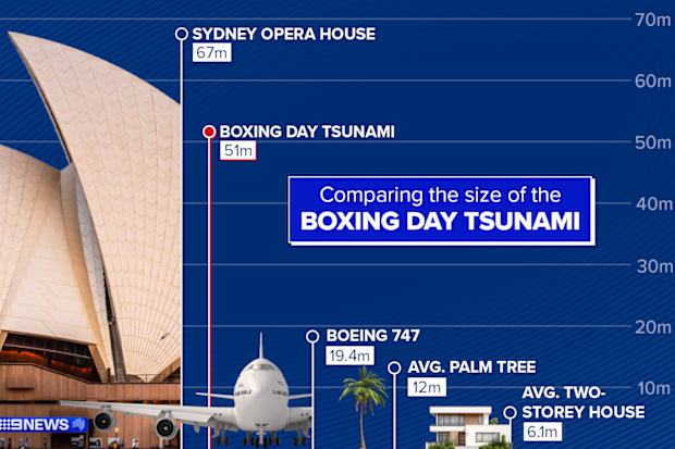 How the size of the largest Boxing Day tsunami waves compare to other objects.