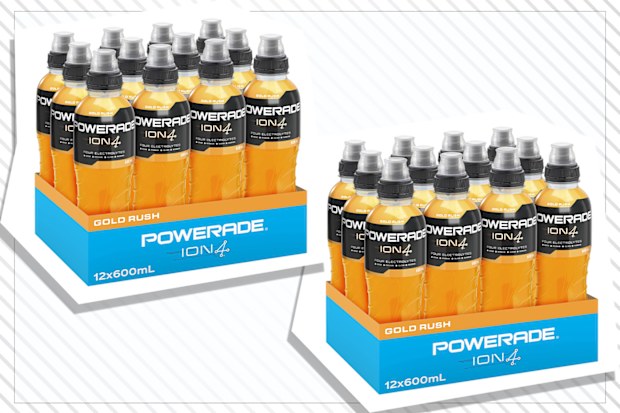 Powerade ION4 Gold Rush Sports Drink Multipack Sipper Cap Bottles 12 x 600mL