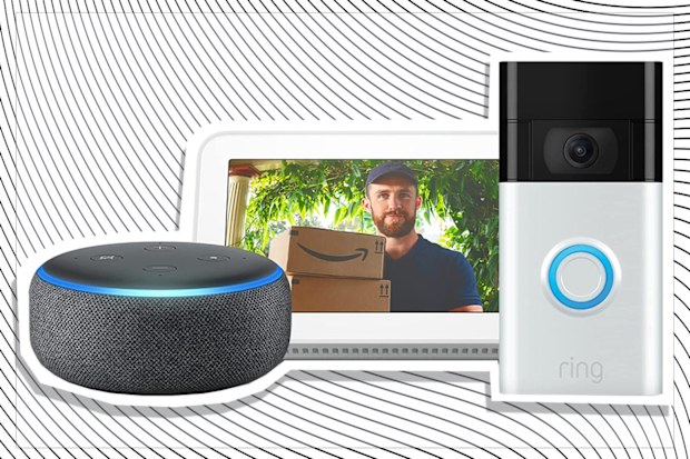 9PR: Smart Home Starter Bundle with Ring Video Doorbell 3, Echo Dot (3rd Gen) and Echo Show 5 (2nd Gen), Glacier White