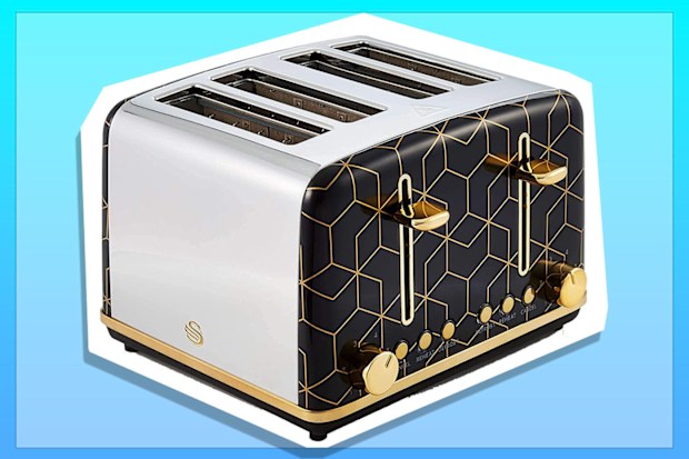 Swan Tribeca, 4 Slice Toaster, black and rose gold