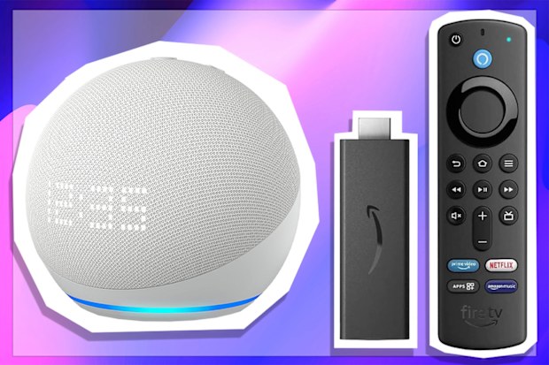 9PR: Echo Dot with Clock, 5th Gen, Glacier White and Fire TV Stick HD