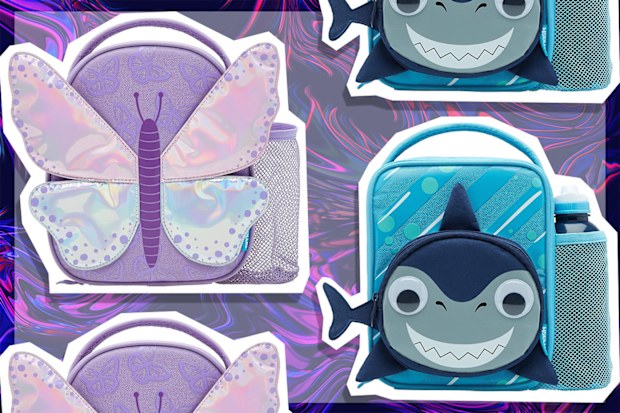 9PR: Smash Kids Insulated 3D Lunch Bag and Bottle, Blue Shark and Purple Butterfly