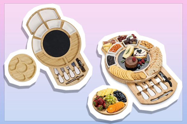 9PR: Bamboo Cheese Board Knife Set Round Charcuterie Board