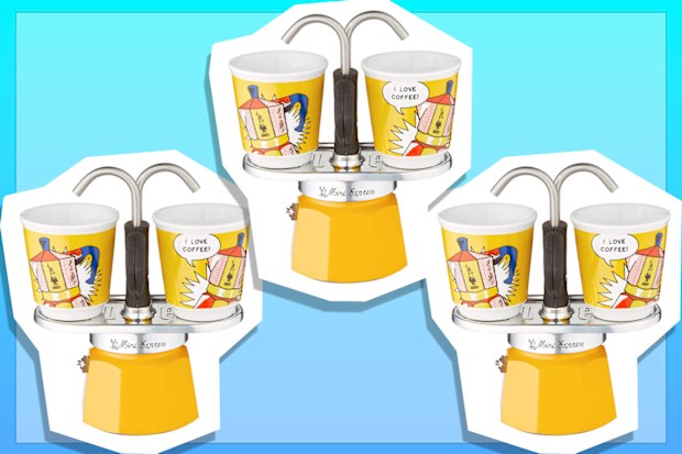 Bialetti Mini Express Yellow Coffee Maker + 2 Glasses