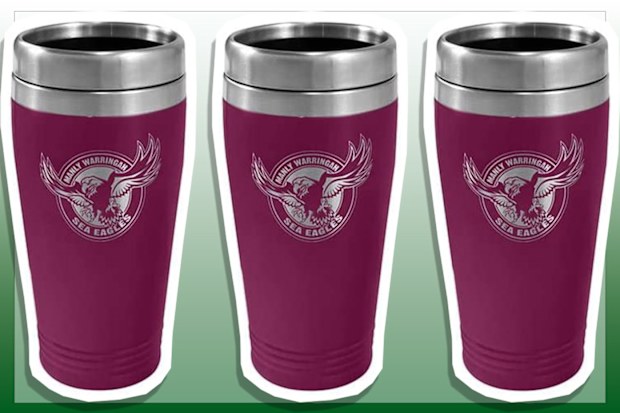 9PR: Manly Warringah Sea Eagles NRL Stainless Steel Travel Coffee Mug
