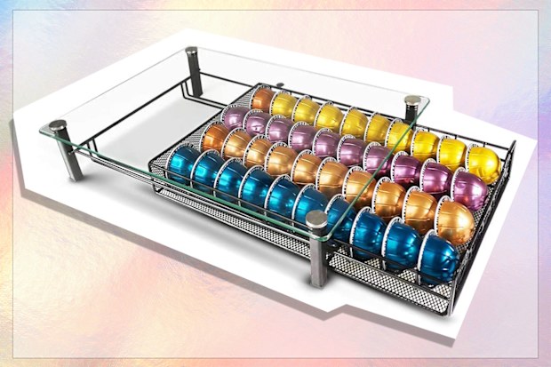 RECAPS Coffee Pod Kitchen Organizer Storage Holder Drawer Compatible with Vertuoline Tempered Glass Drawer Stores 40 Coffee Pods
