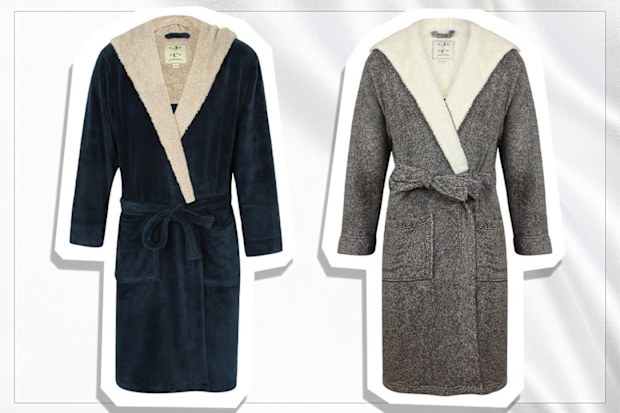 9PR: John Christian Hooded Robe, Blue Marl and Dark Grey