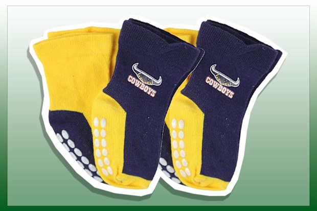 9PR: North Queensland Cowboys NRL Baby Infant Toddler Nonslip Crew Socks, two pack