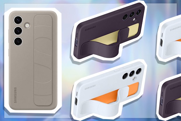 9PR: Samsung Standing Grip Case for Samsung Galaxy S24, Taupe, Dark Violet and Light Blue