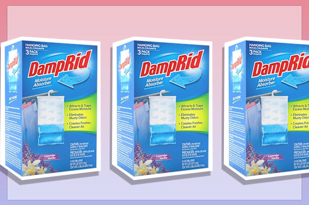 9PR: DampRid FG83LV Hanging Moisture Absorber Lavender Vanilla, 3-Pack, 1 Pack, Blue, 3 Count