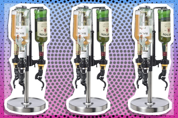 9PR: Oggi Professional 3-Bottle Revolving Liquor Dispenser, Silver