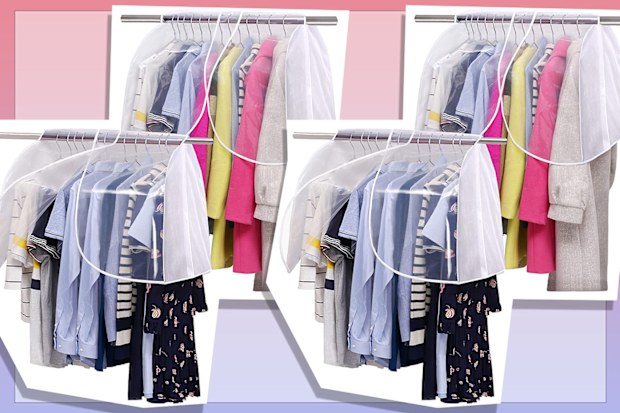 9PR: MISSLO Garment Rack with Cover for Clothes Hanging Wardrobe Storage with Clear PVC Windows Hanging Rail Cover Dustproof Coats Suits Jackets Shoulder Protectors, 2 Pack, White
