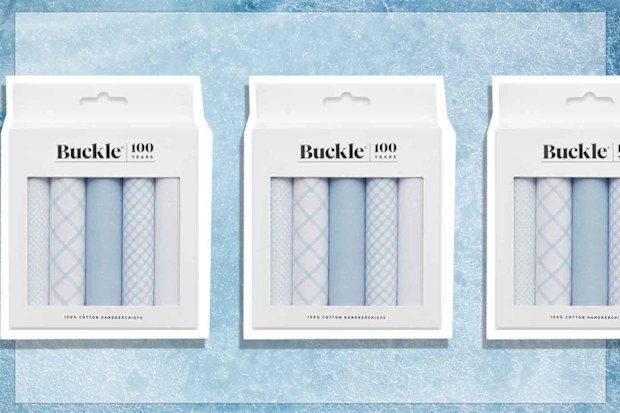 9PR: Buckle Light Blue and White 5 Pack Handkerchief Set