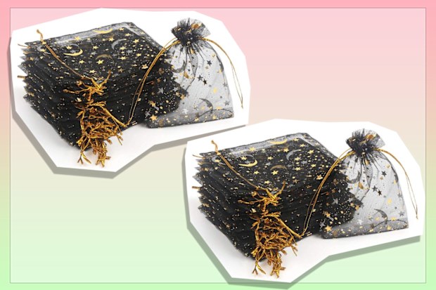 CCINEE 3.5x4.7 Inches Organza Bags black with stars and moon