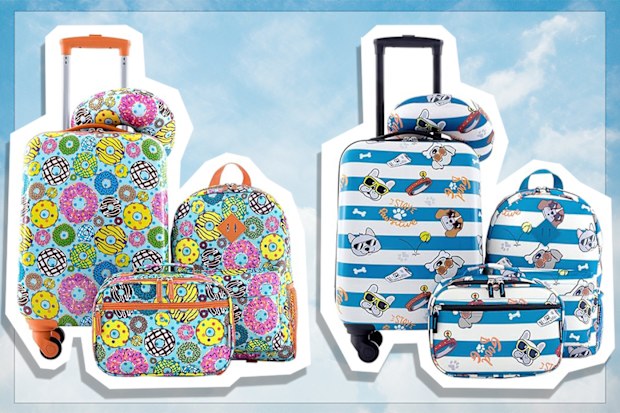 9PR: Travelers Club Kid's 5 Piece Luggage Travel Set, Donuts and Cool Dog