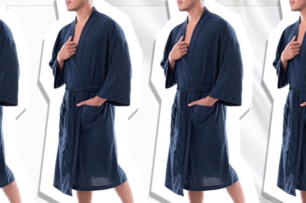 9PR: Fruit of the Loom Waffle Kimono Robe, Navy
