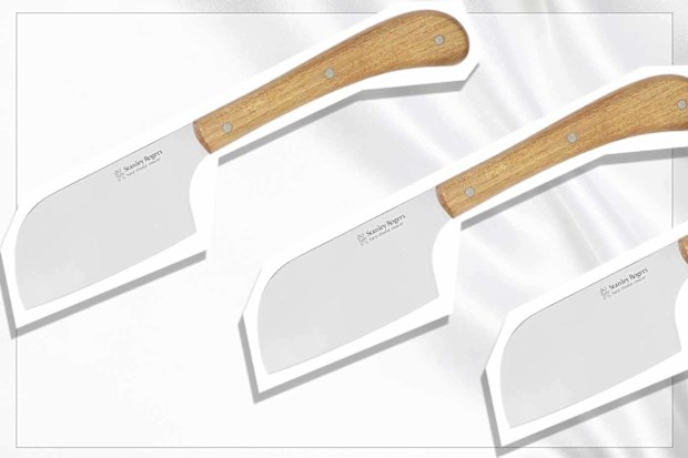 9PR: Stanley Rogers 50783 Pistol Grip Acacia Mini Cleaver, Cheese Slicer with Wooden Handle, Cheese Cutter with Sharp Blade (Colour: Brown, Silver)