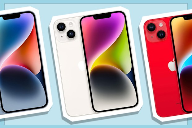 9PR: Apple iPhone 14, Blue, White and Red
