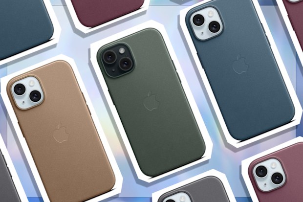 9PR: Apple iPhone 15 FineWoven Case with MagSafe, black, taupe, evergreen, mulberry and pacific blue