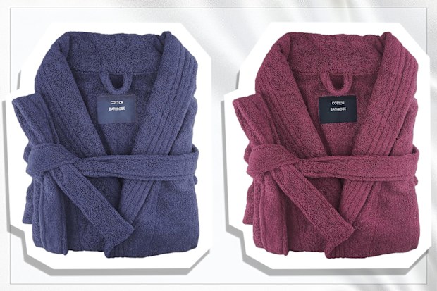 9PR: A&B Home Fashion Terry Toweling Bathrobe, Navy and Burgundy