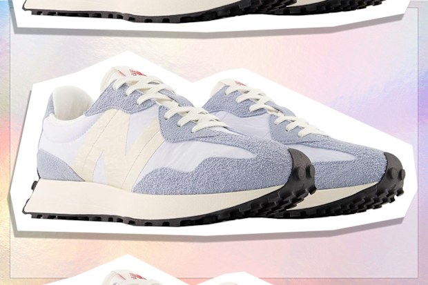 9PR: New Balance Men 327 Sneakers, Blue/Sea Salt