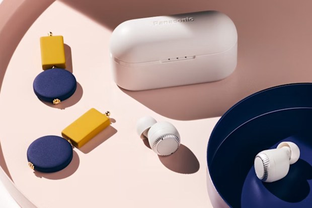 9PR: Panasonic RZ-S300 True Wireless Bluetooth Earbuds on  a plate with earrings