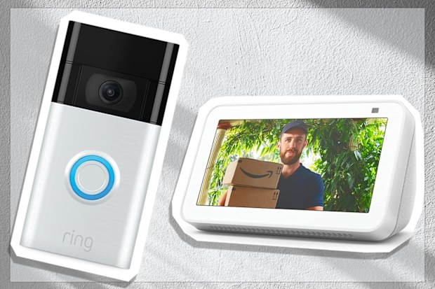 9PR: Echo Show 5 (2nd Gen) - Glacier White + Ring Video Doorbell - Satin Nickel 