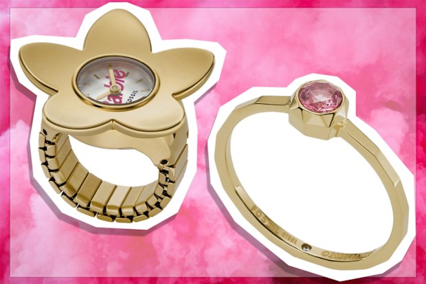 9PR: Fossil Barbie Gold Tone Analogue Ring Watch and Fossil Barbie Gold Tone Ring
