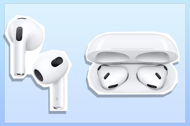 9PR: Apple AirPods (3rd Generation) on blue background.