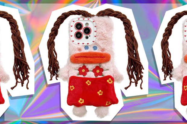 9PR: Sausage Mouth Girl Braid Doll Plush Phone Case