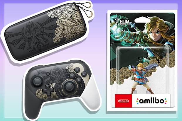 9PR: The Legend of Zelda: Tears of the Kingdom Nintendo Switch Carrying Case, Nintendo Switch Pro Controller and Link amiibo