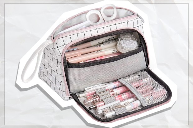 9PR: Mokani Pencil Case and Organiser, Pink and Black Plaid