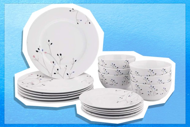 9PR: Amazon Basics Branch Design 18-Piece Kitchen Dinnerware Set