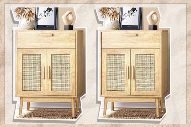 9PR: Oikiture Sideboard Buffet Side Hallway Table Floor Cabinets Desk Rattan Storage Cupboard Shelf, Home Furniture with Adjustable Shelves 60cm