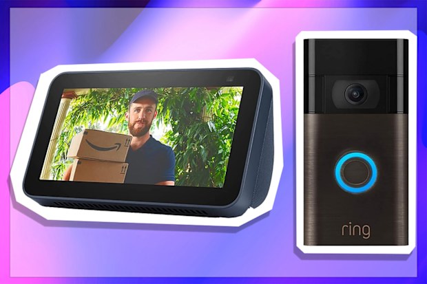 9PR: Echo Show 5, 2nd Gen, Deep Sea Blue and Ring Video Doorbell, Venetian Bronze