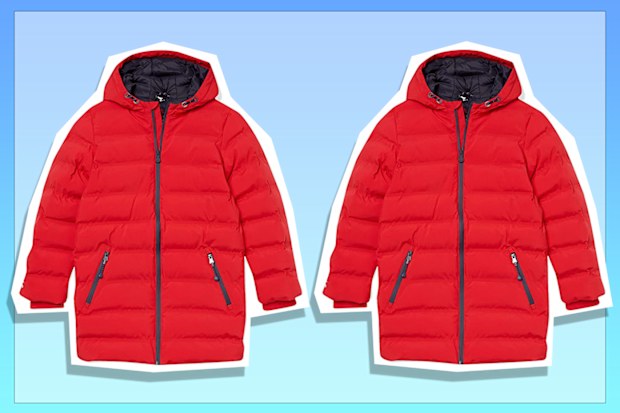 9PR: Kids' Raincoat in bright cherry red from Amazon brand Joules.