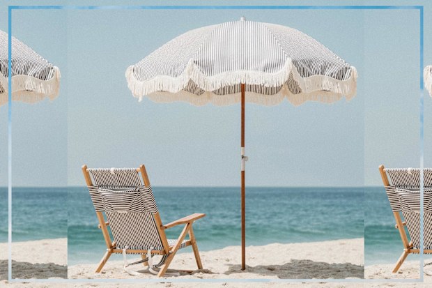 9PR: Business & Pleasure Co. Premium Beach Umbrella, Lauren's Navy Stripe