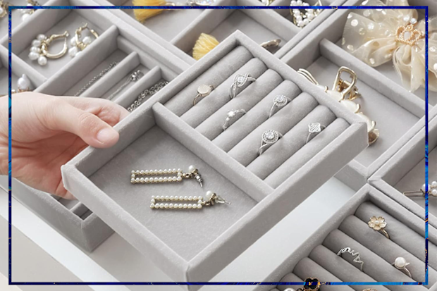 9PR: UMILKI 6-Insert Velvet Jewellery Tray, Grey