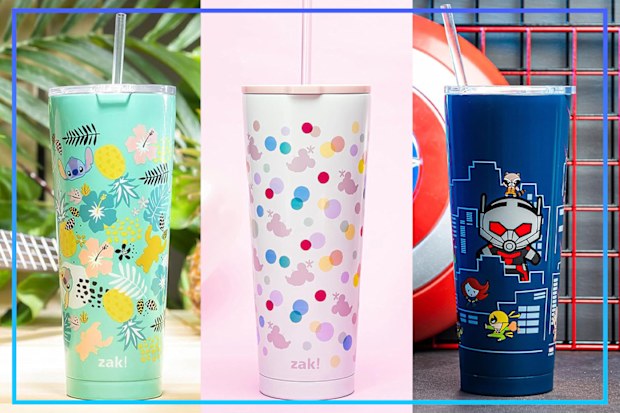 9PR: Zak Designs Themed Stainless Steel Travel Tumbler, 739mL, Lilo and Stitch, Minnie Mouse and Avengers